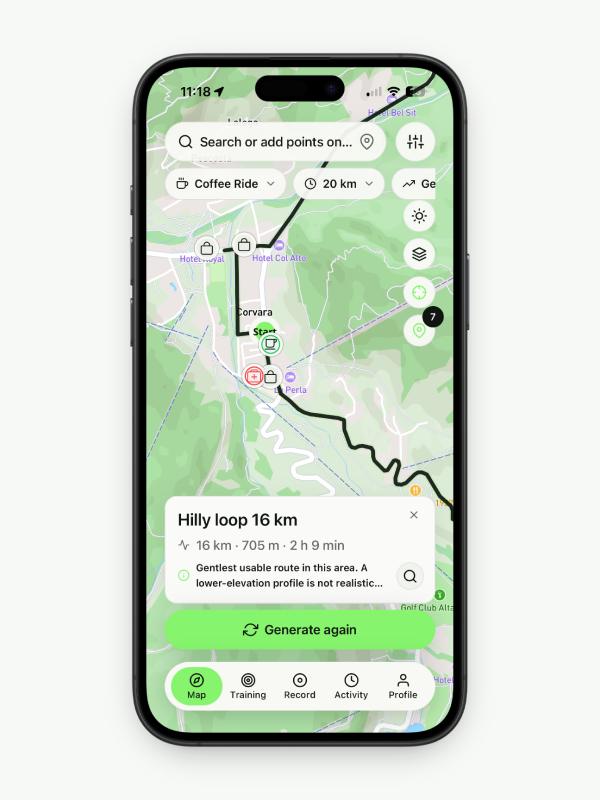 Useful stops along a generated route in Untrack