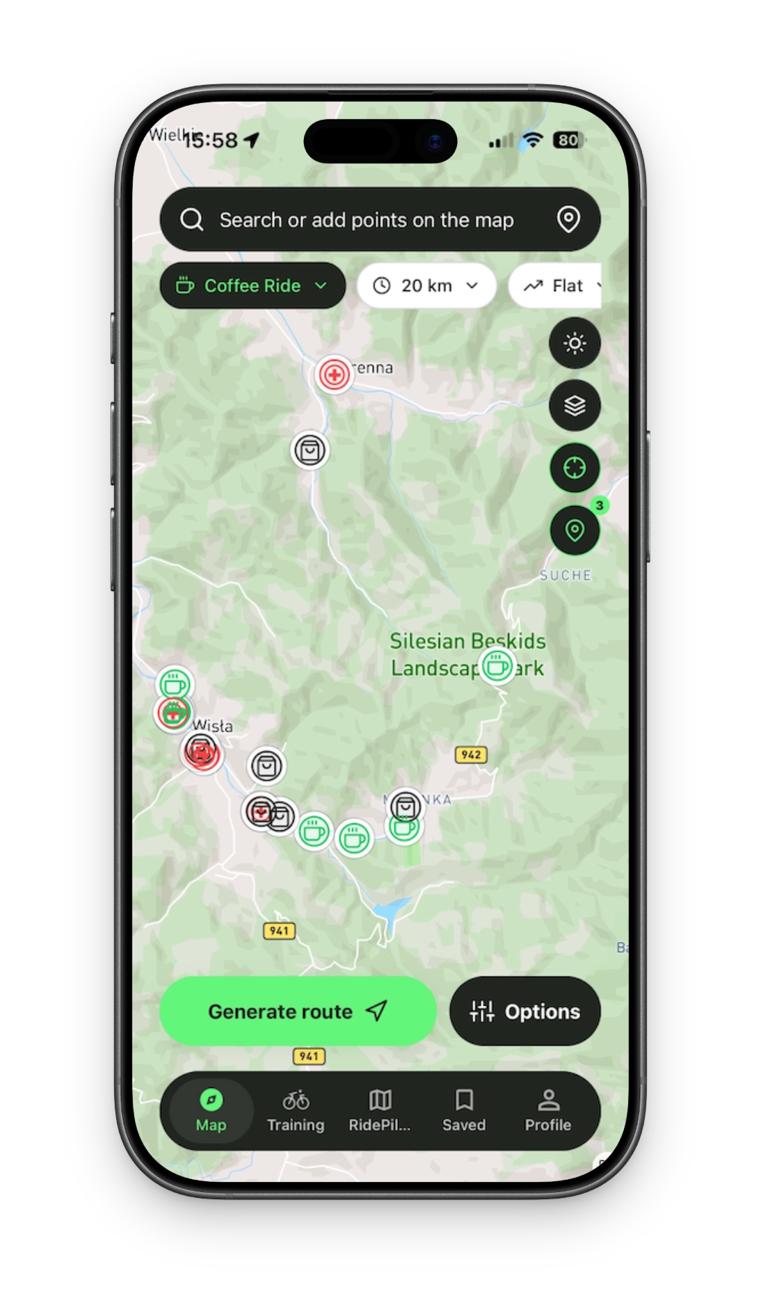 Untrack map with useful cyclist points